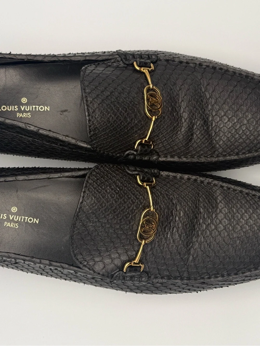 Authentic Louis Vuitton Python Hockenheim Drivers Black Gold Hardware Size 9.5 M
